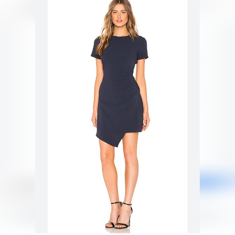 Cinq a Sept | Navy side ruched short sleeve Imogen dress Size 2